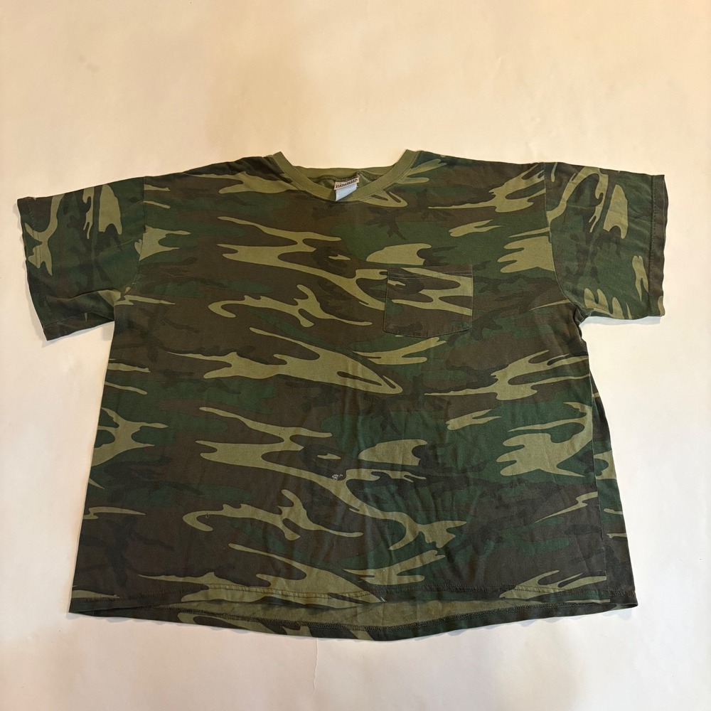 Vintage RedHead Camo Pocket T-Shirt Mens Green Woodland Camouflage Tee